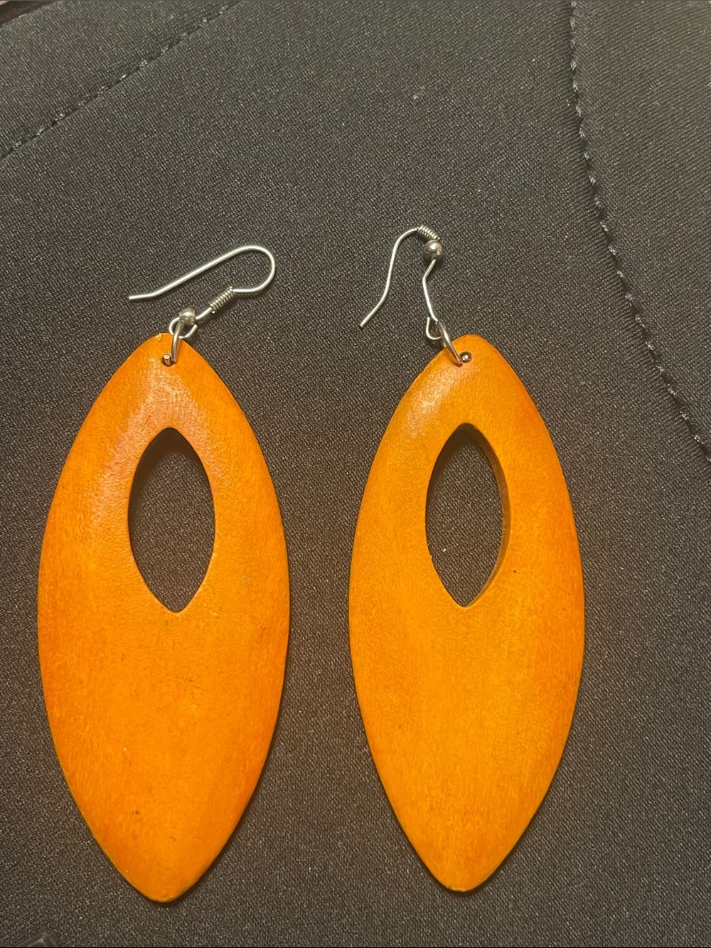 Orange Wooden Teardrop Dangle Earrings - Lightweight Women Jewelry